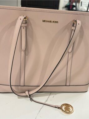 Michael Kors Blush Saffiano Leather Tote with Gold Logo Charm